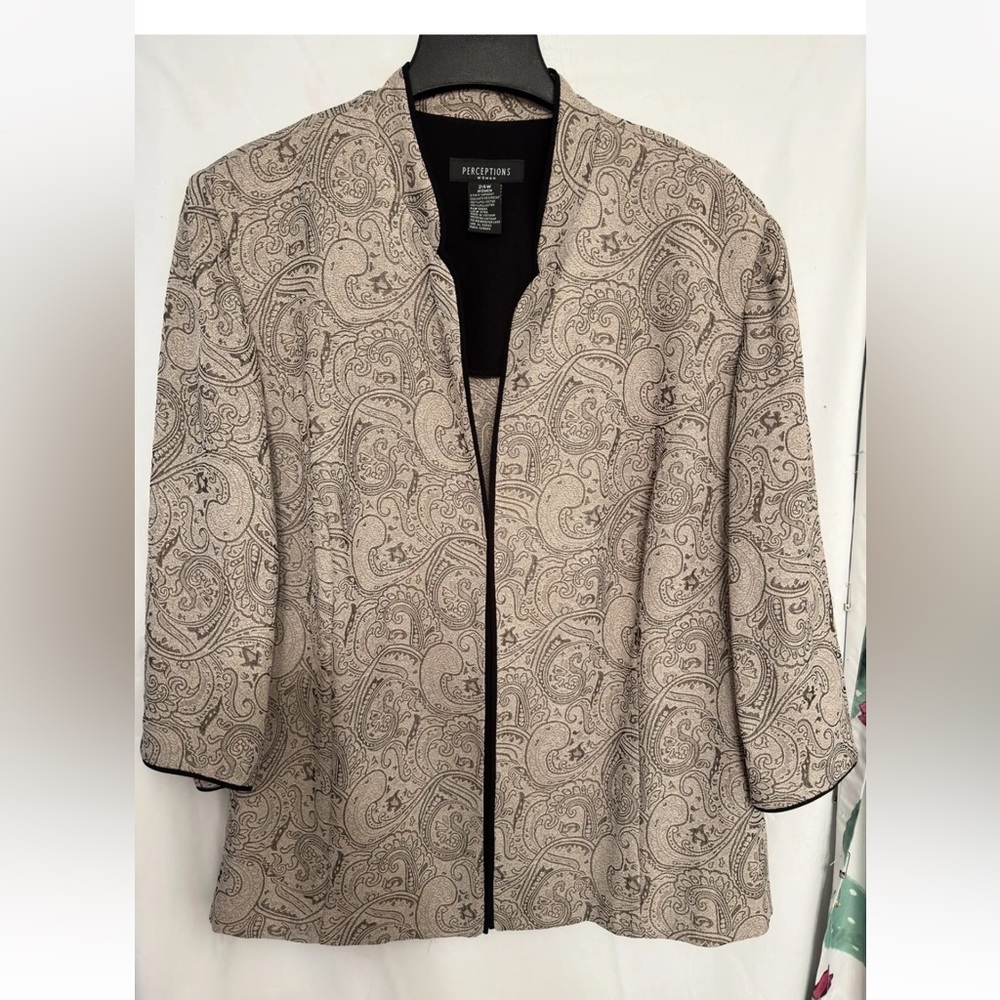 perceptions woman plus tan parsley open front blazer jacket size 24.